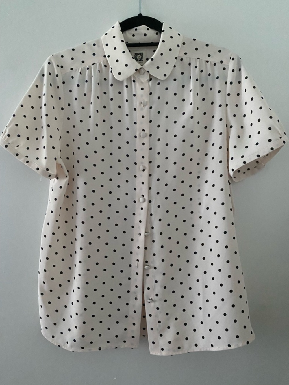 Anne Klein Cream Short-Sleeve Button-Up with Black Polka Dots